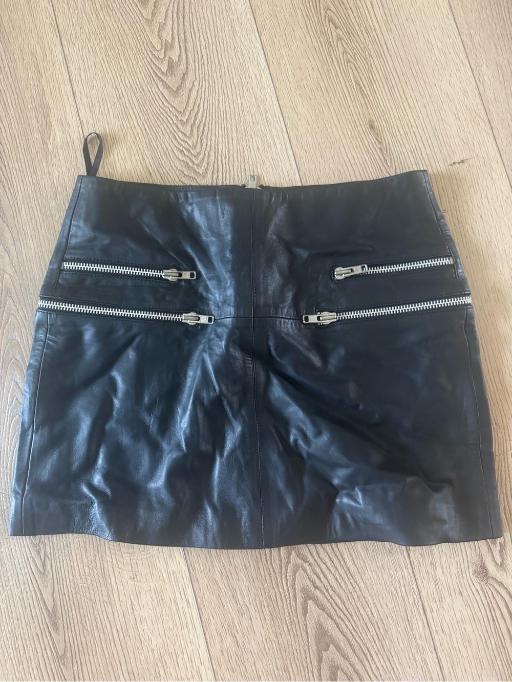Black Walter baker Leather Mini Skirt with Silver Zippers